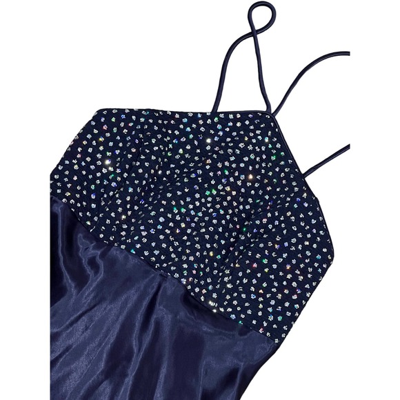 Vintage L.A. Glo, Navy‎ Blue Halter Mini Dress, 5, #629-G - Picture 1 of 4